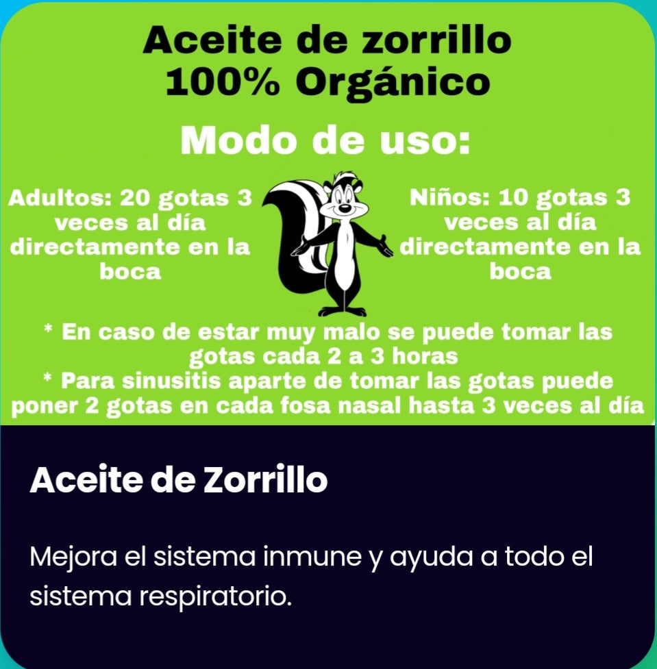 Aceite de Zorrillo Tradicional | Respiración y Bienestar Pulmonar