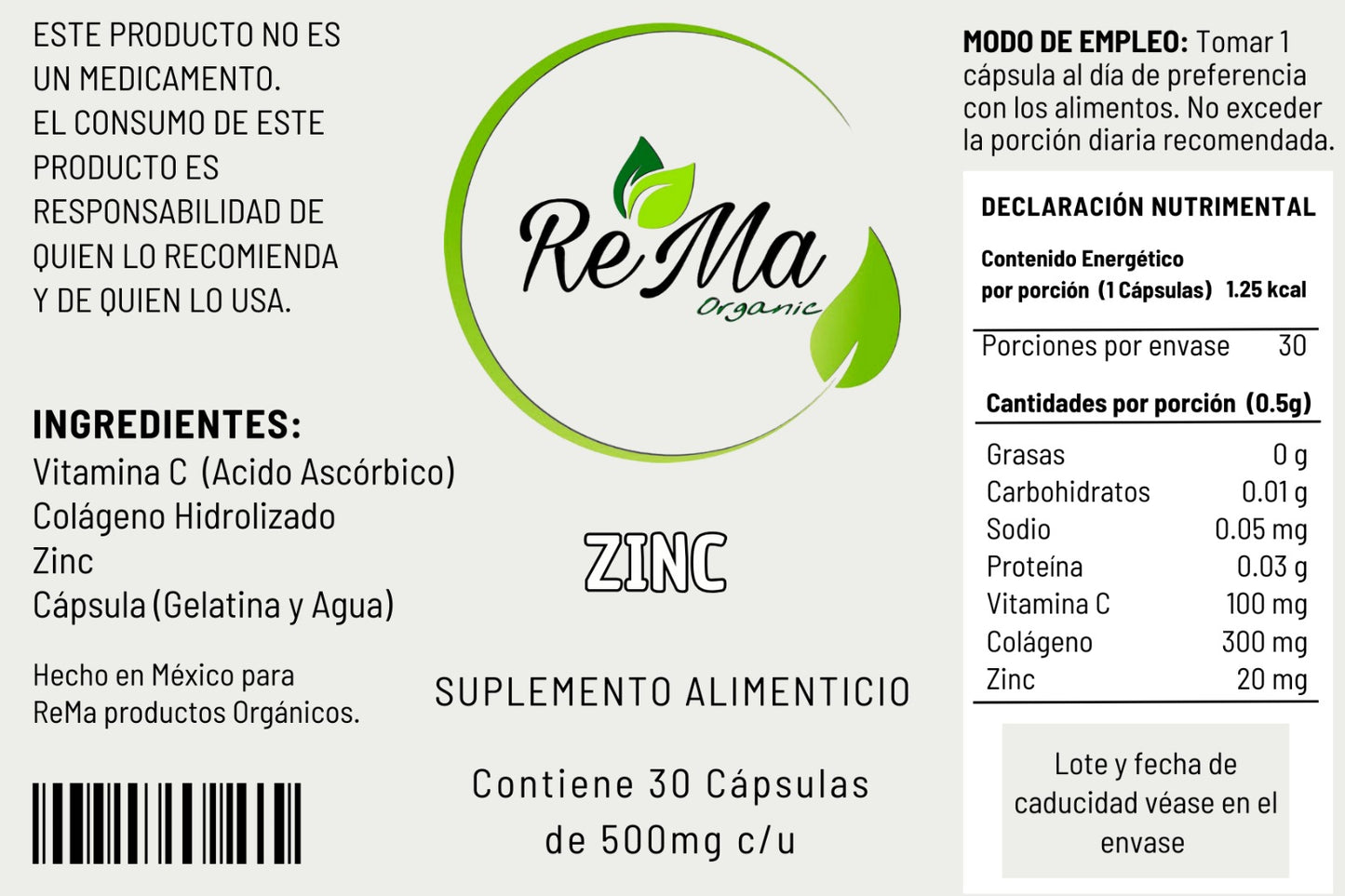 Cápsulas de Zinc | Defensas y Energía Natural