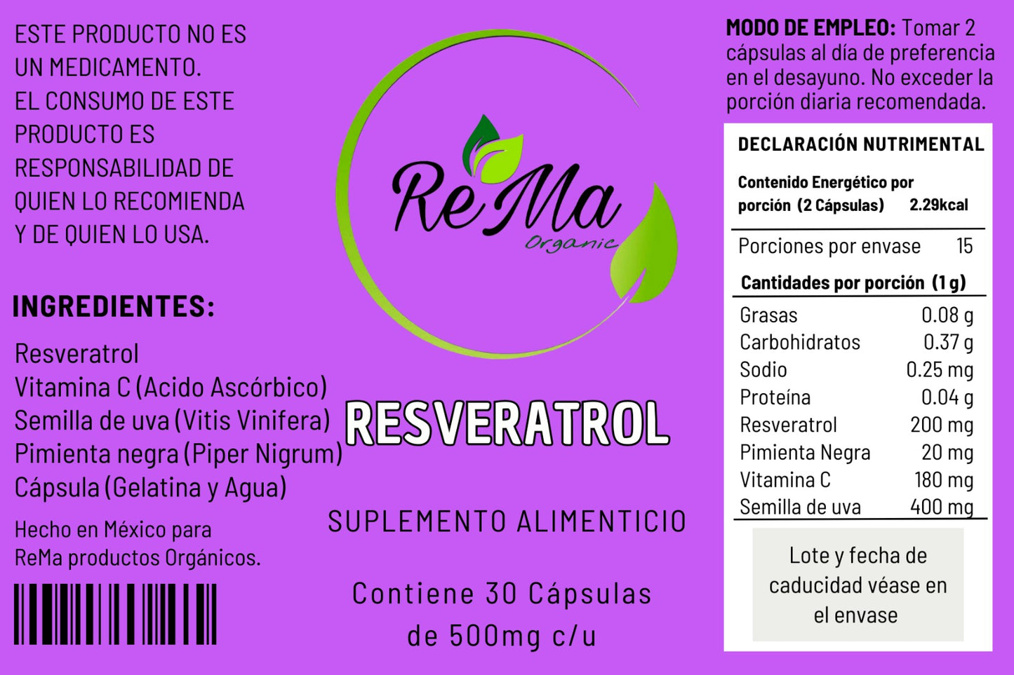 Resveratrol en Cápsulas | Salud Cardiovascular y Antienvejecimiento