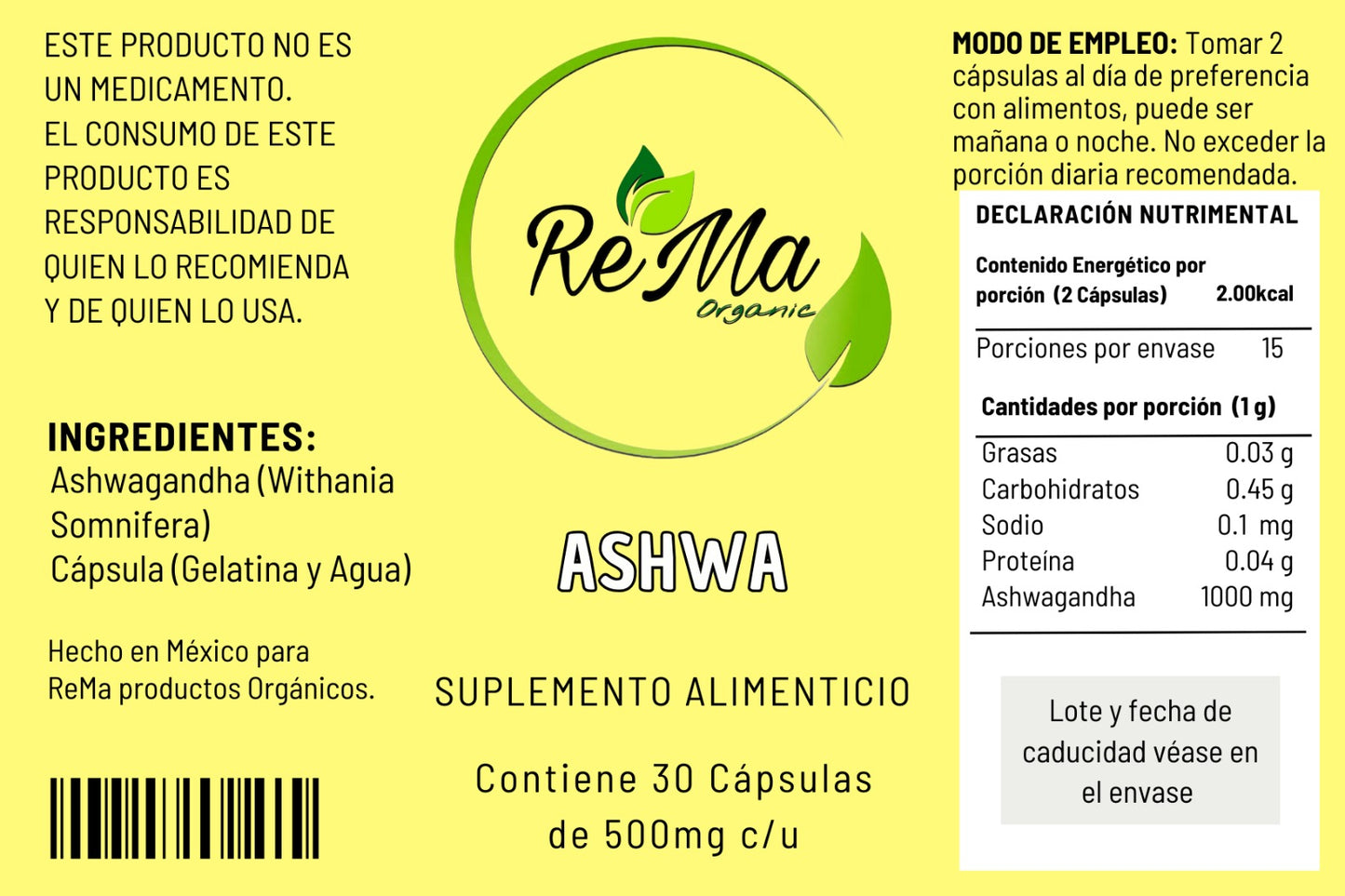 Cápsulas de Ashwagandha | Energía y Manejo del Estrés
