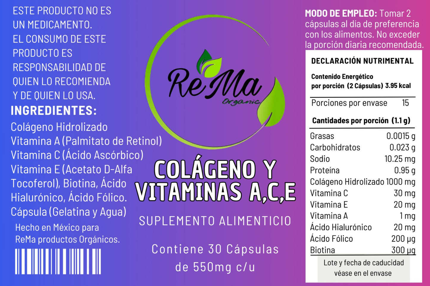 Colágeno con Vitaminas A, C y E | Piel, Cabello y Uñas Saludables