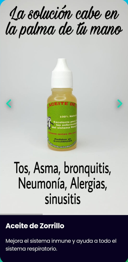 Aceite de Zorrillo Tradicional | Respiración y Bienestar Pulmonar